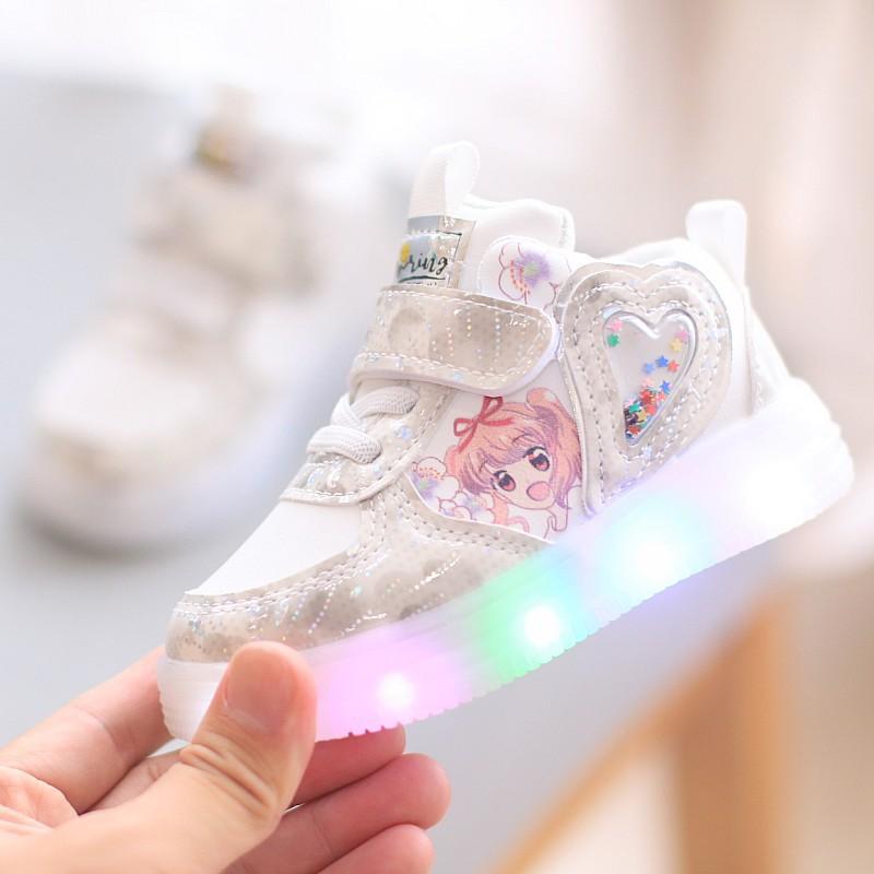 Lights Shoes Kid Sneakers Luminous Baby Toddler Shoes Cartoon Girls Sports Board Shoes Walking Trainers for Age 1-6 Children