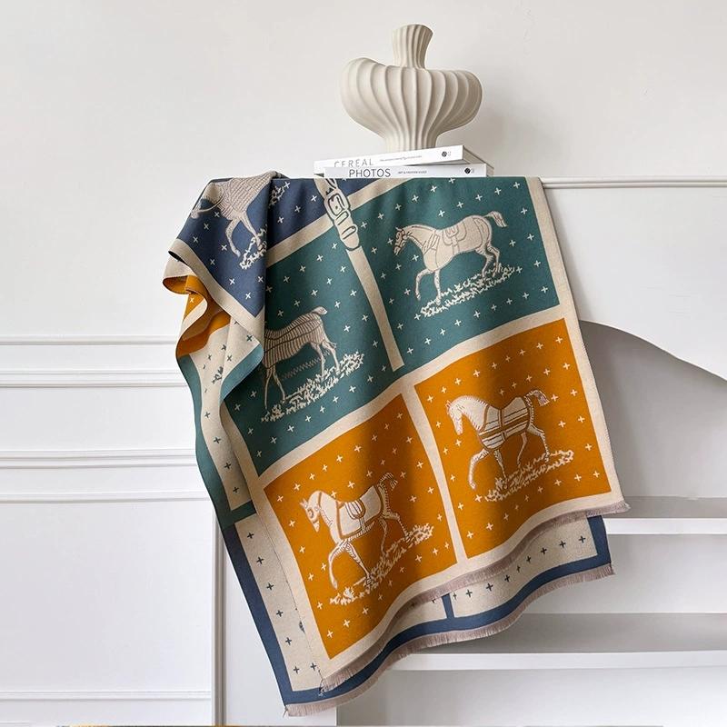 Winter Elegant Lady Style Printed Faux Cashmere Scarf For Women Double-Sided Cold Protection Neck Warm Scarf And Shawls 180*65Cm