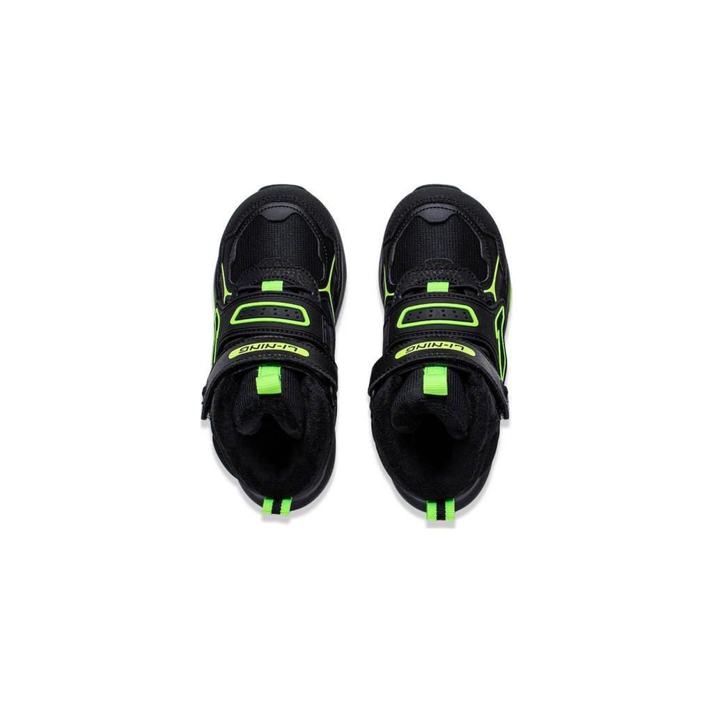 Li-Ning Cloud Non-Slip Rebound Lightweight Shock Absorbing High-Top Outdoor Shoes Kids Shoes Black Green YKNT150-5