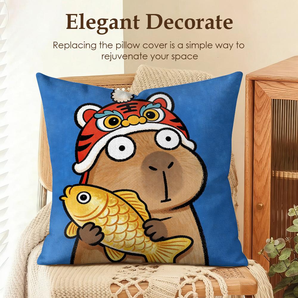 Cute Kicapara Cartoon Cushion Cover Natural Linen Organic Fabric DoubleSided Printing Sofa Home Decor Gift Pillow Case
