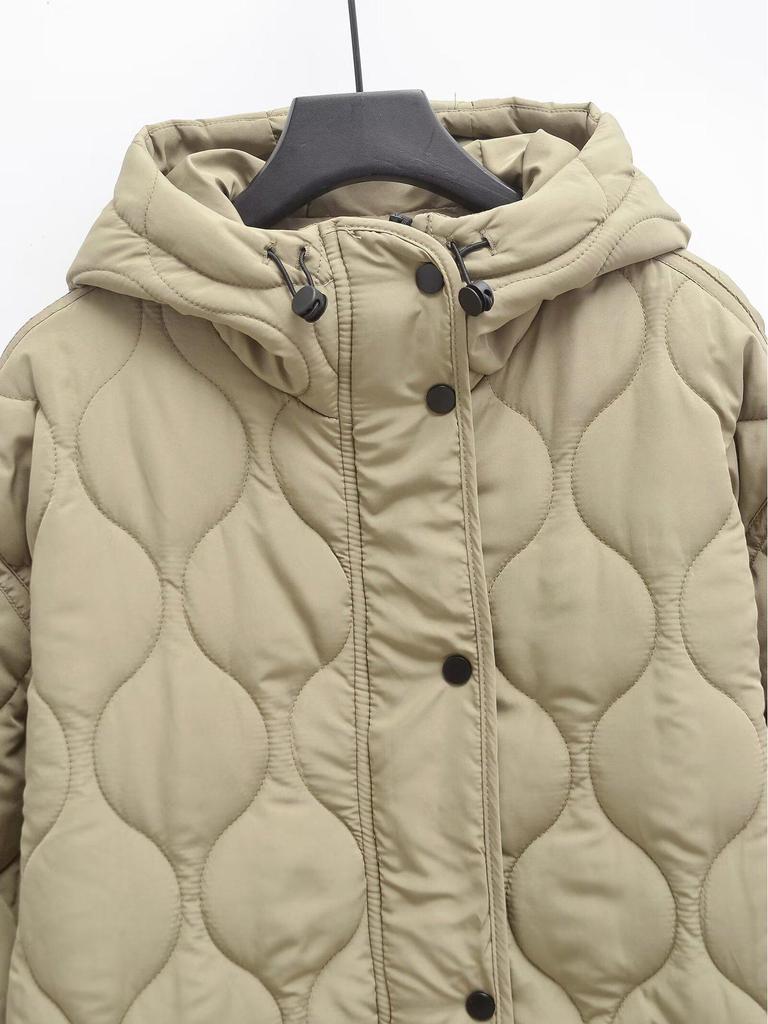 2024 Women's Quilted Hooded Cotton Coat - European & American Winter Street Fashion