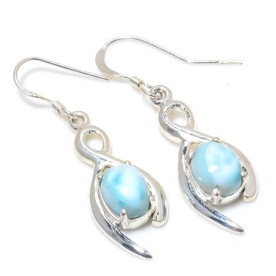 Natural Republic Larimar Gemstone 925 Solid Sterling Silver Earring 1.75" Z7Y06