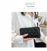 Women's Medium-Length Diamond Pattern Embossed PU Wallet Clutch - Solid Color with Zipper Coin and Phone Slots