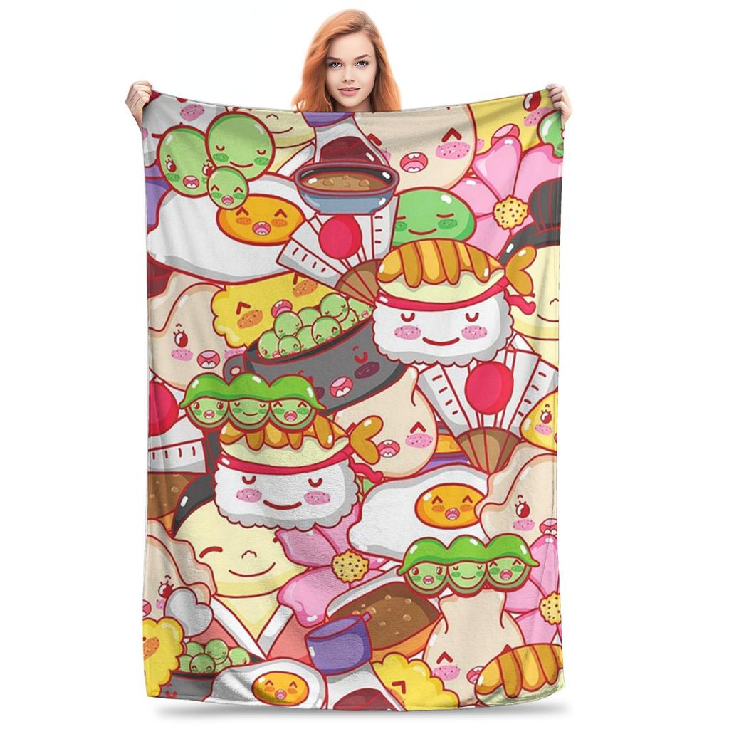 Kawaii Sushi Blankets Multi-function Fleece Sofa Throw Blanket for Home Bedroom Outdoor Throws Bedspread Quilt