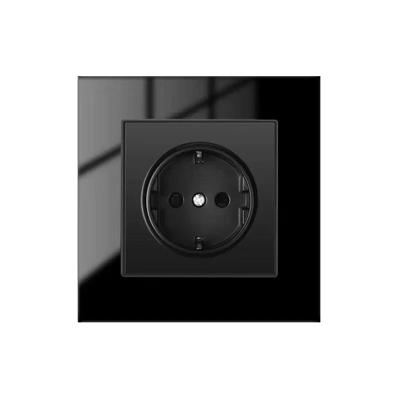 

Розетка стандарту ЄС Depoguye White 16A, розетка з кришталевим склом, розетка 220 В Корея 86 мм*86 мм Black glass 86