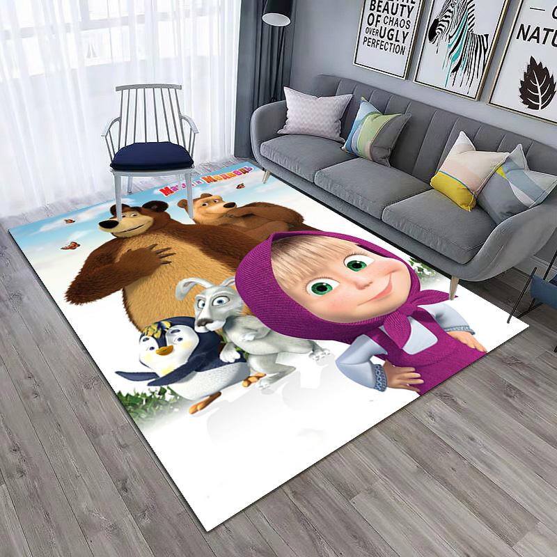 Russian animation Masha and the Bear Fairy Tale Cartoon Carpet Soft Home Living Room Bedroom Door Mat Outdoor Picnic Ground Mat rug T1