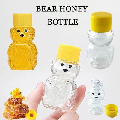 20Pcs Plastic Transparent Disposable Cartoon Bear Juice Bottle, Small Capacity Dispensing Bottle, 60Ml Honey Bottle