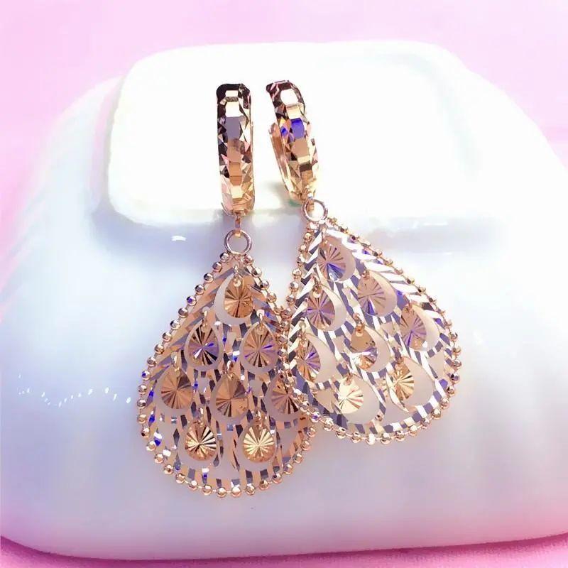 Purple Gold Water Drop-Shaped Hollow Earrings, Simple Personality, High-End Temperament, Rose Gold-Plated