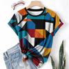 T-shirt da donna estiva a girocollo a maniche corte con motivo astratto stampato in 3D, artistica, leggera, casual e alla moda