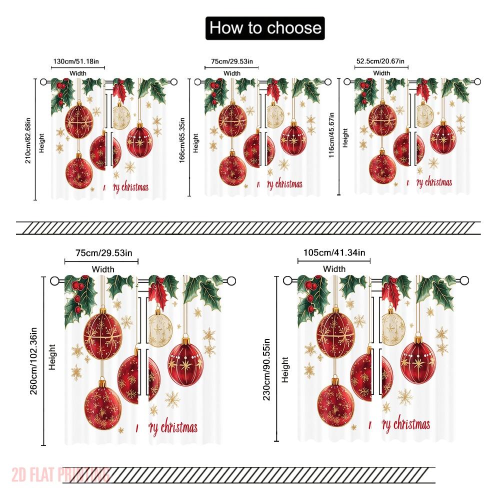 2pcs,2D Plane Printing Print Curtains Christmas Ornaments Poinsettia (3) Durable 100% Polyester Fabric (without Rod) All Seasons