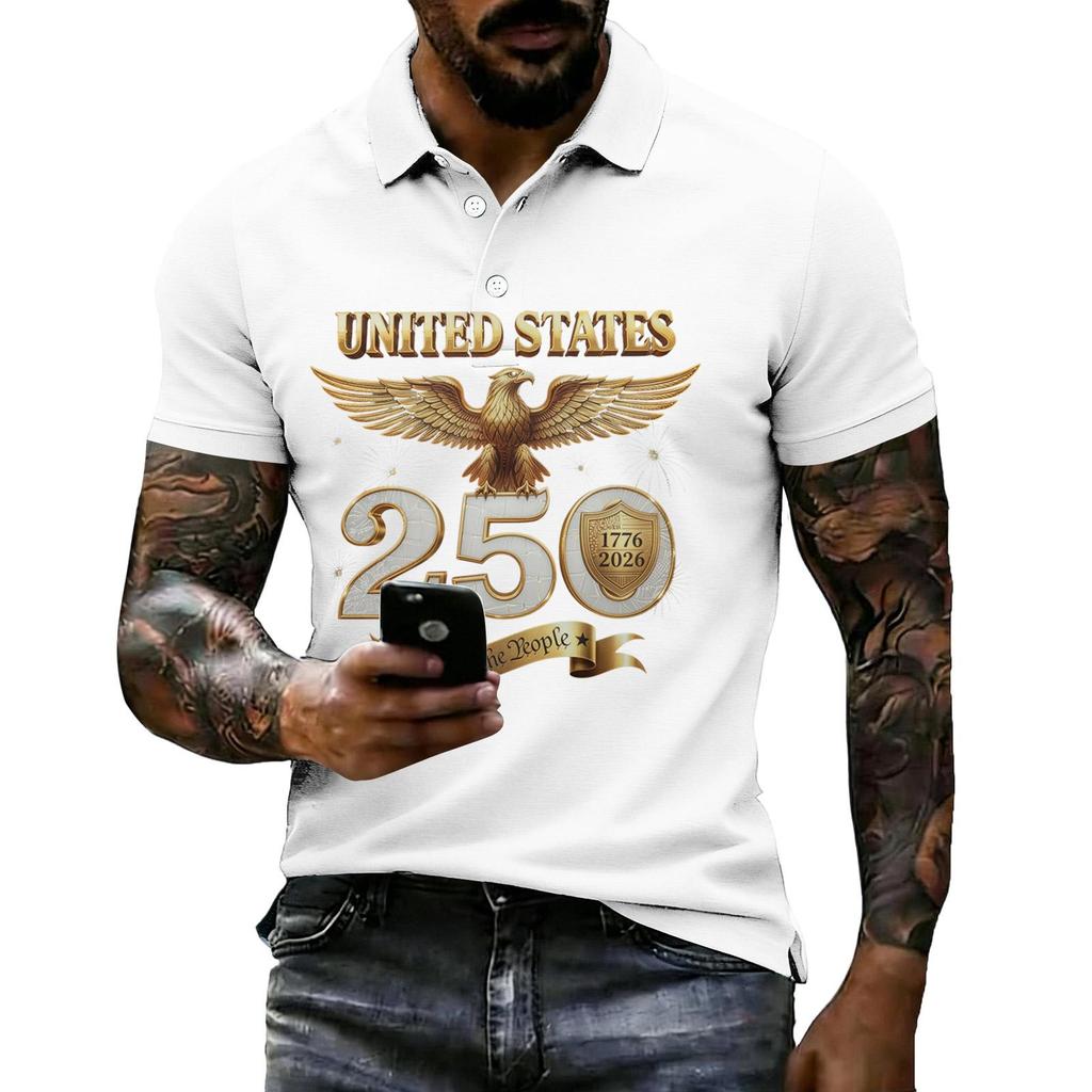 Men's Casual Short Sleeve Polo Shirt with Graphic Print Lightweight Breathable Fabric Classic Fit Comfortable Design for Everyday Wear