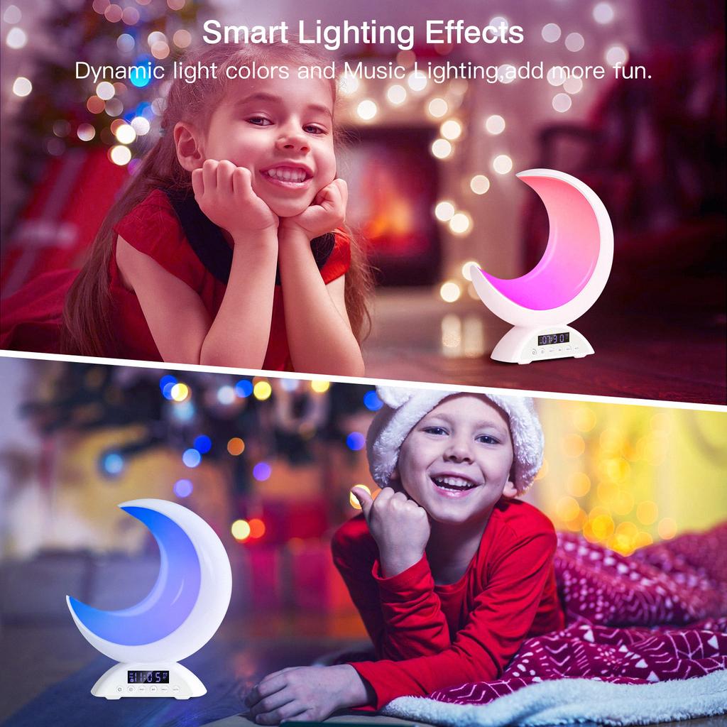Mondlicht Wecker RGB Farbwechsel Licht Bluetooth Lautsprecher Szenen- und Musikmodus, Touch Dimmbar