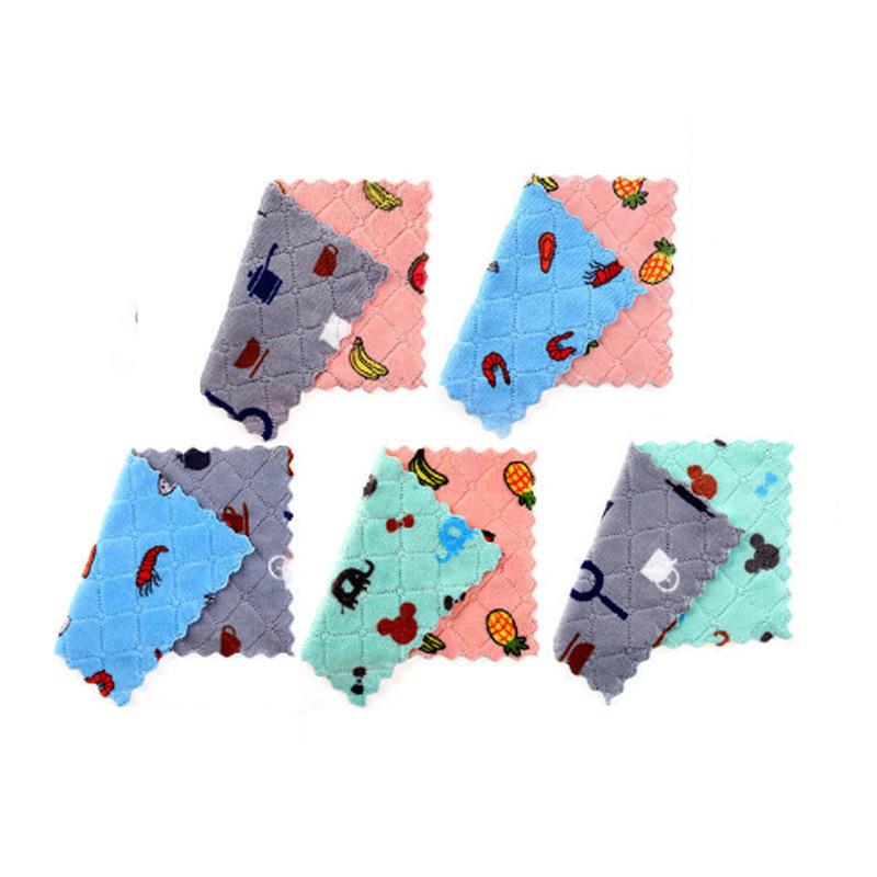 10pcs/20pcs Double Sided Printed Cleaning Cloth Reusable Absorbent Kitchen Dish Towel Multi Purpose Wiping Rag for Tableware Car