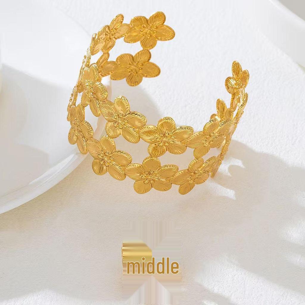 Double-Layer Flower Bracelet & Ring Set for Women - Trendy European & American Style