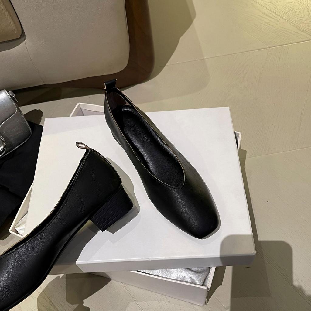 Soft Sole New Comfortable and Breathable Low Heel Square Head Shallow Mouth Single Shoes Women's Soft Cotton Flat Bottom Non-grinding Feet Grandma Sho