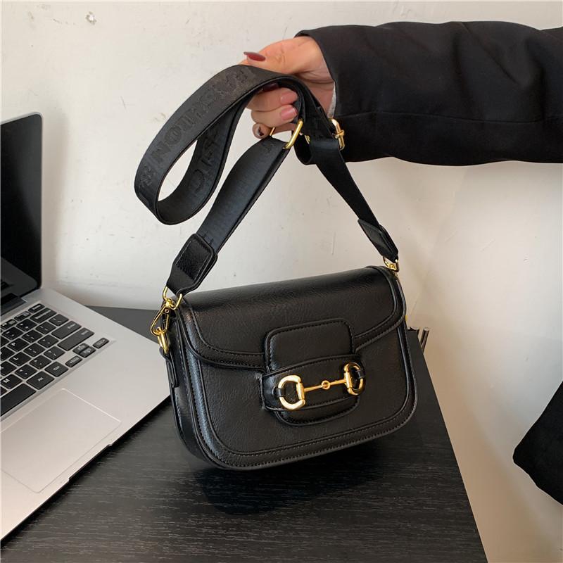 New high-end ribbon contrasting color saddle bag versatile single shoulder diagonal span trendy women's bag