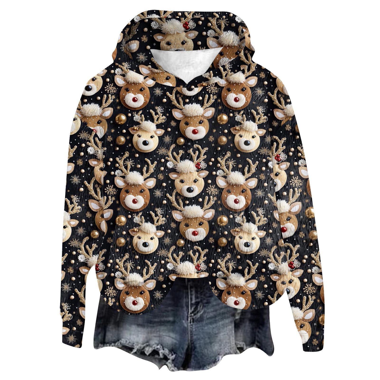 

Женская фланелевая толстовка с капюшоном и длинными рукавами с рождественским принтом M чёрный