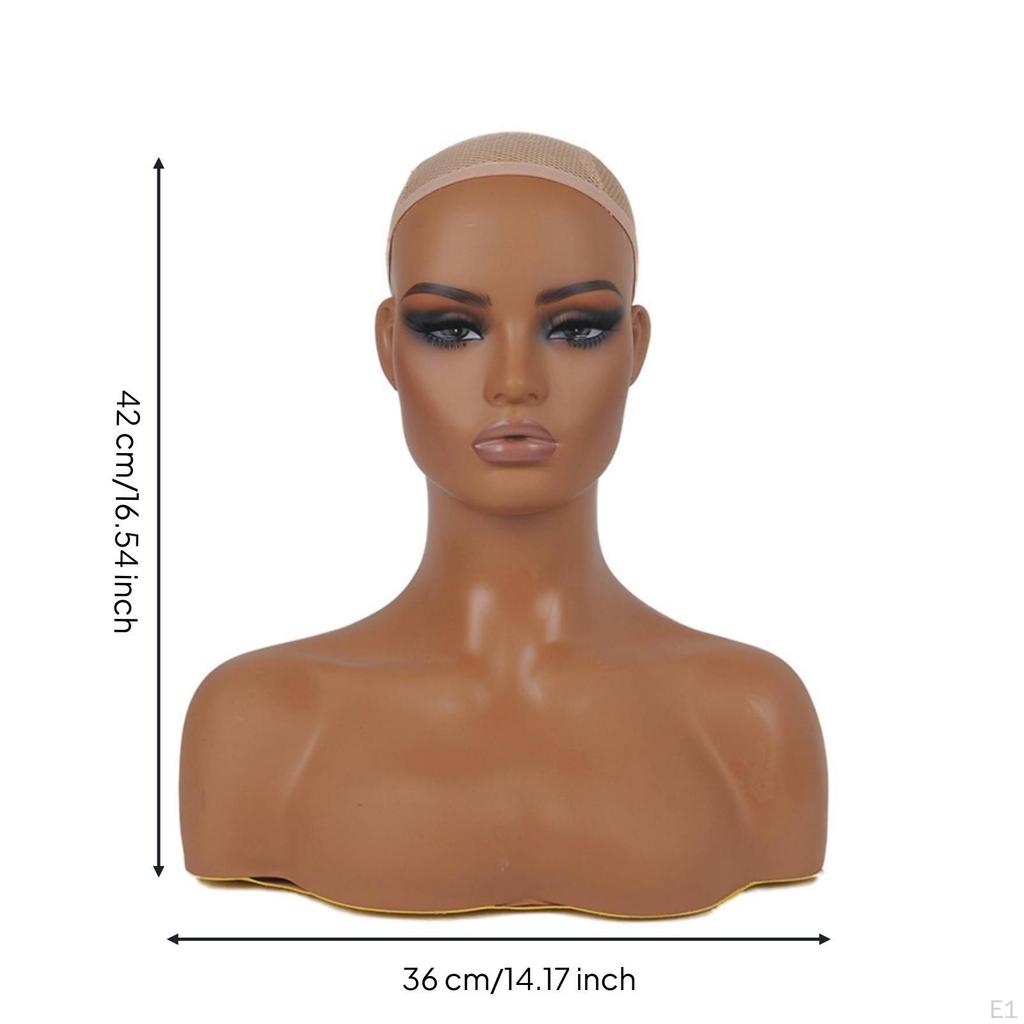 Female Mannequin Bust Shoulders Realistic Hairpiece Cap Makeup Display