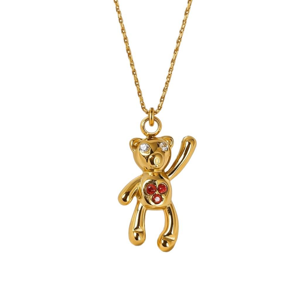 18K Gold Little Bear Necklace with 316 Stainless Steel Zircon Pendant