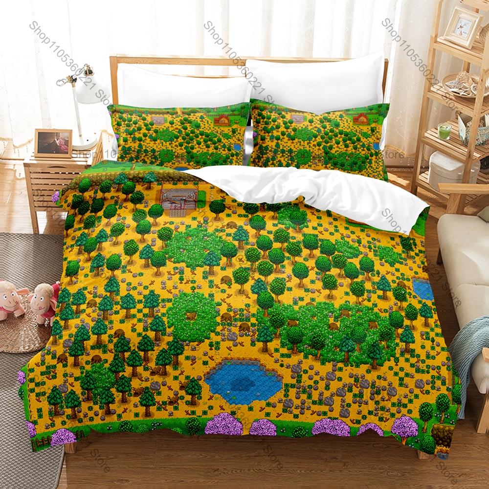 Stardew Valley 3PCS Bedding Set, Duvet Cover + 2 Pillowcases, Farm Game Print Soft Microfiber for Gaming Fans