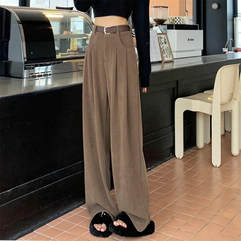 Damen Off-White Cord & Samt High-Waist Hose - Herbst/Winter Lässiger Chenille Weitbein-Stil