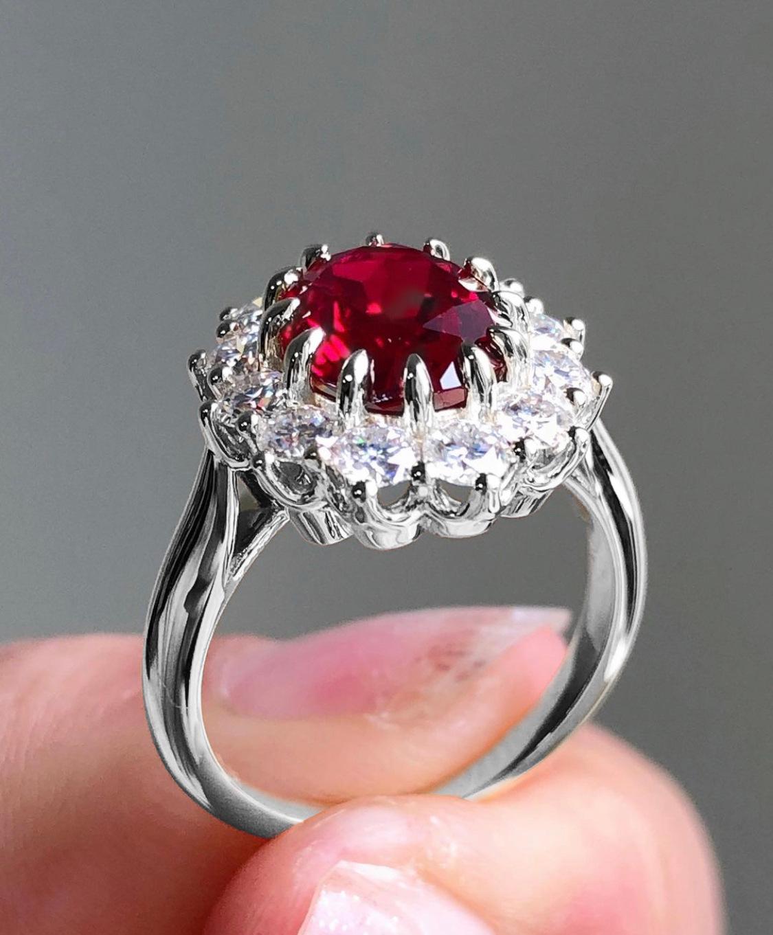 

Новое стильное кольцо с рубинами и бриллиантами: Элегантные женские модные украшения для свадеб Size 7 серебряный