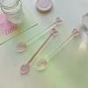 Pink Bow Glass Coffee Spoon Long Handle Heat Resistant Teaspoon For Dessert Milk Tea Stirring Household Kitchen Tool