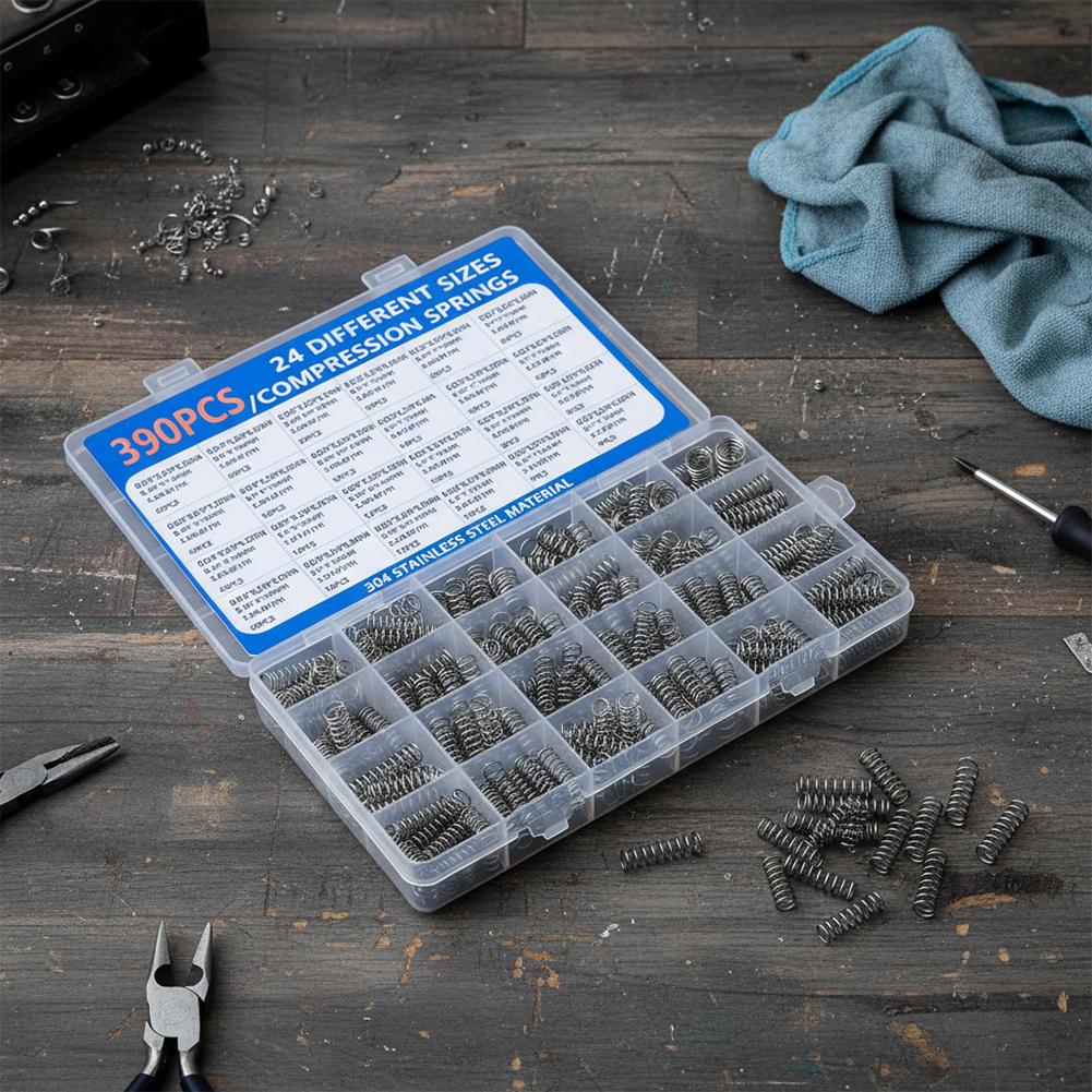 390 Stück Druckfedern in verschiedenen Größen Edelstahl 304 für Heimwerker, mechanische Geräte und mehr