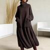 New Style High Neck Knit Dress Loose with Pockets
