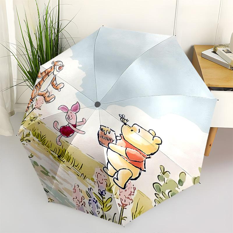 Hundred Acre Wood, Winnie-the-Pooh Themed Automatic Opening and Closing Umbrella, Brightly Colored 8-rib Portable Umbrella, Suitable for Men