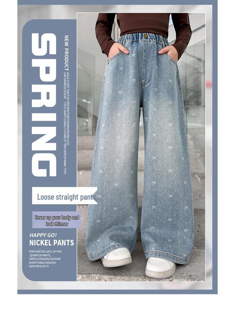 Meisjes Lente 2026 Wijde Pijp Jeans met Strik