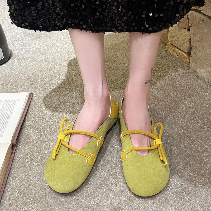 Women's Summer Footwear Round Toe Flats Shoes for Woman 2024 Green Low Heel Elegant with Straps Flat on Offer Dress Korean Style