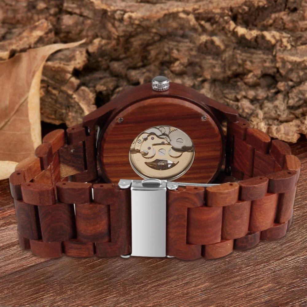 Red Wooden Men's Mechanical Watches Casual Fashion Accessories Wristwatch Chronograph Bussiness Gifts Reloj De Madera
