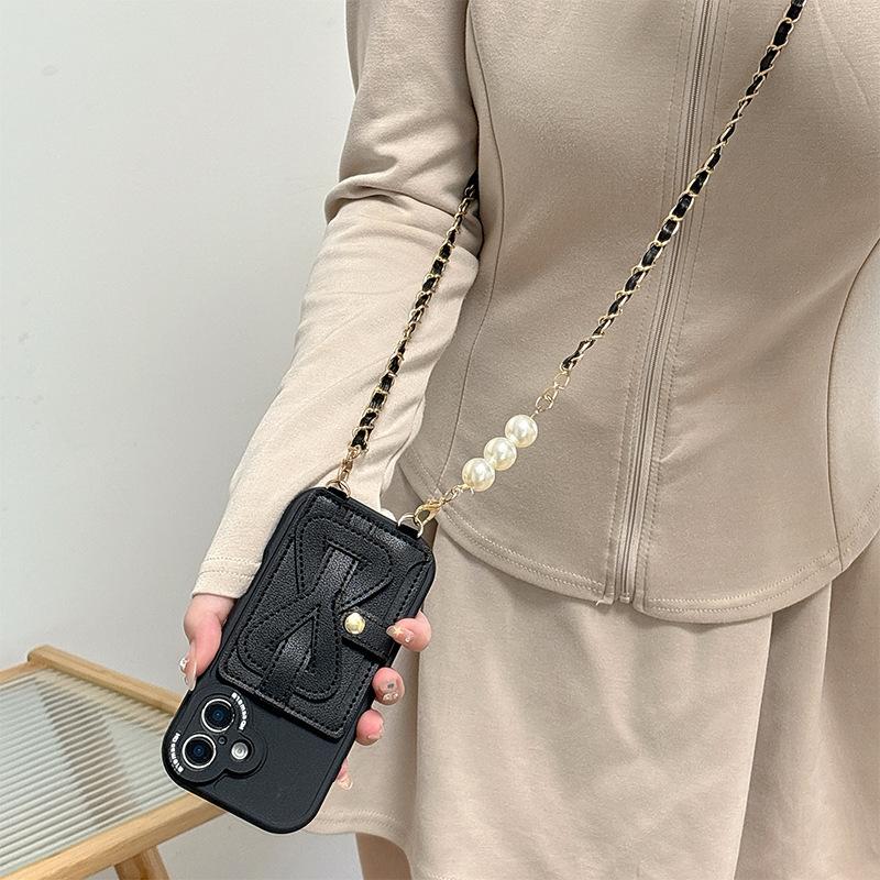 Simple Wristband Wallet Card Holder Phone Case for Apple 16 Crossbody Chain for IPhone17pro Pearl 15 Anti-fall