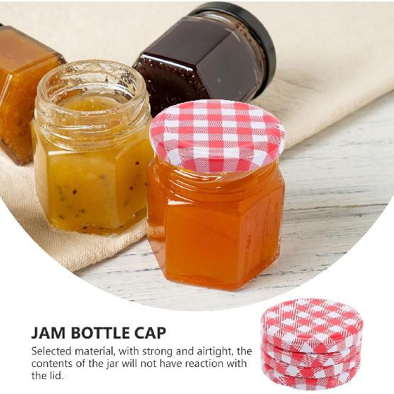 PRETYZOOM 40pcs Jar Lids Metal Canning Lids Red White Checked Jar Screw Caps for Canning Jars Jam Jelly Bottles 63MM