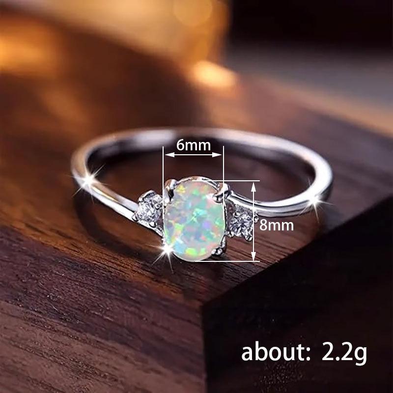 Women Dainty Oval Opal Silver Color Thin Band Delicate Minimalist Engagement Promise Finger Rings Accessories Daily Gift