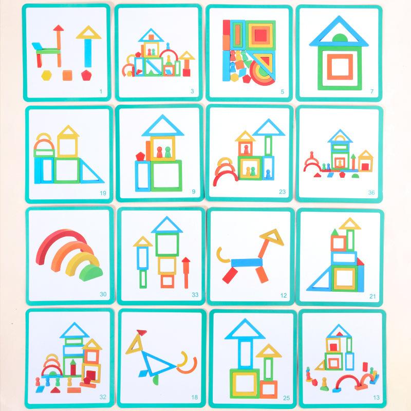 Montessori Rainbow Nesting Stacking Wooden Blocks, Geometric Creative Educational Balance Game Toys for Kids Gifts