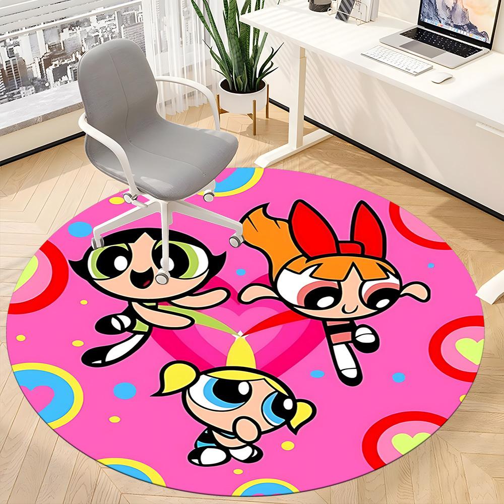 1pcPowerpuff Girls Office Round Area Rug, Indoor Mat Suitable For Office, Under Office Chairs Bedroom Living Room Home Decor, Room Deco