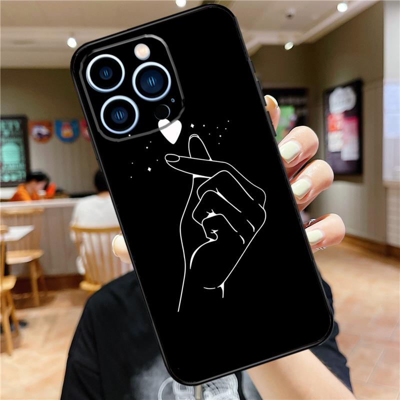 Kpop Finger Heart Case For iPhone 16 15 11 12 13 14 Pro Max XS XR X 7 8 Plus 12 13 Mini Soft Cover