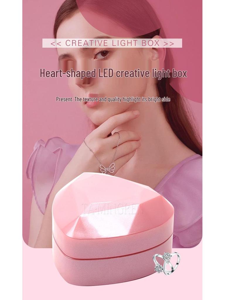 Luxury Heart-Shaped LED Jewelry Box for Rings and Necklaces