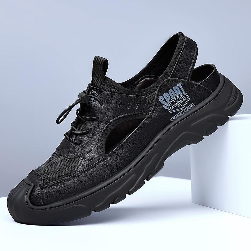 Hollow Men's Sandals 2025 Summer New Mesh Rome Foreign Trade Leisure Beach Hole Breathable Bag Head Leather Shoes