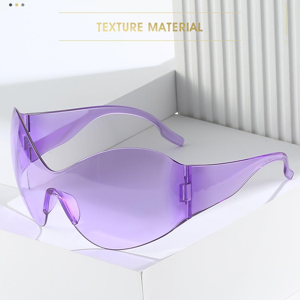 Trendy Rimless Uv400 Protection Shades Black Sun Glasses Oversized Futuristic Sunglasses Wrap Around  Sunglasses