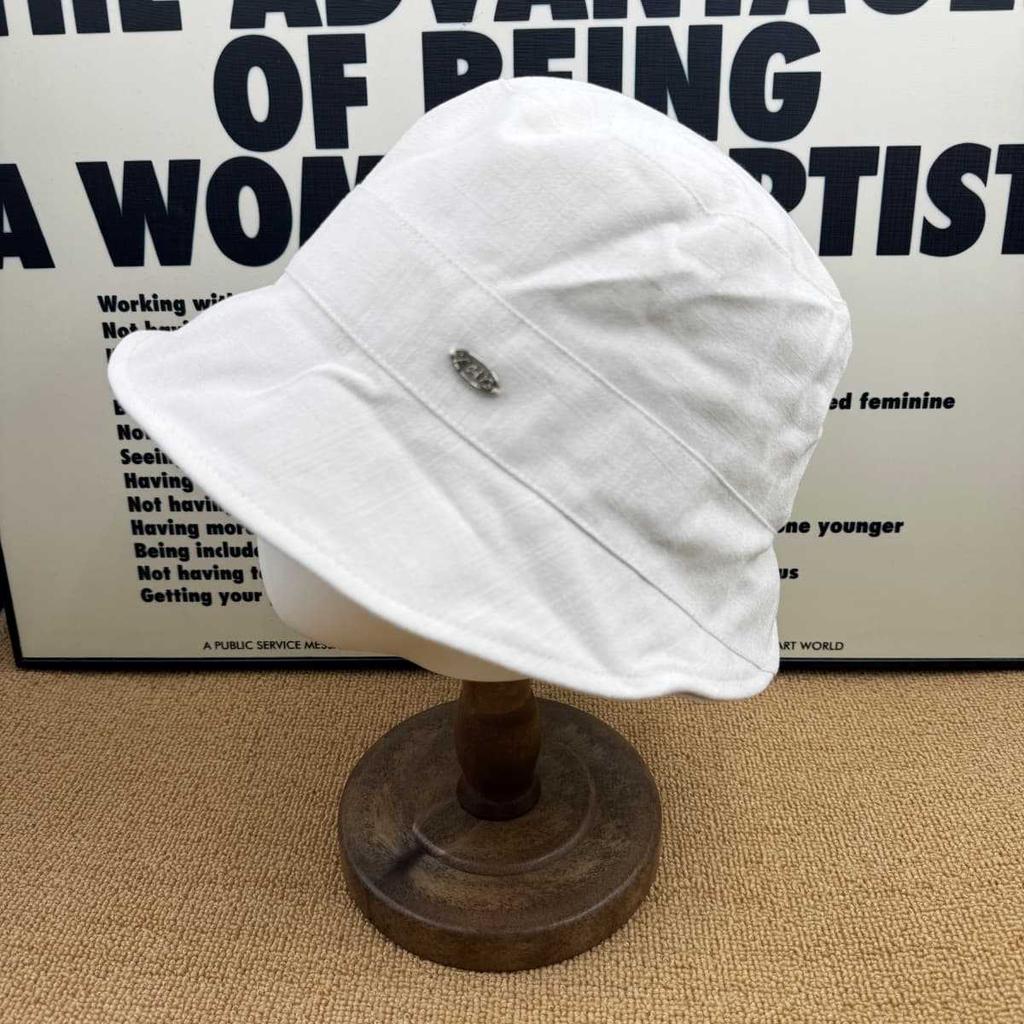 New simple solid color bucket hat women's summer metal label light and thin sunscreen versatile face small sunshade sun hat