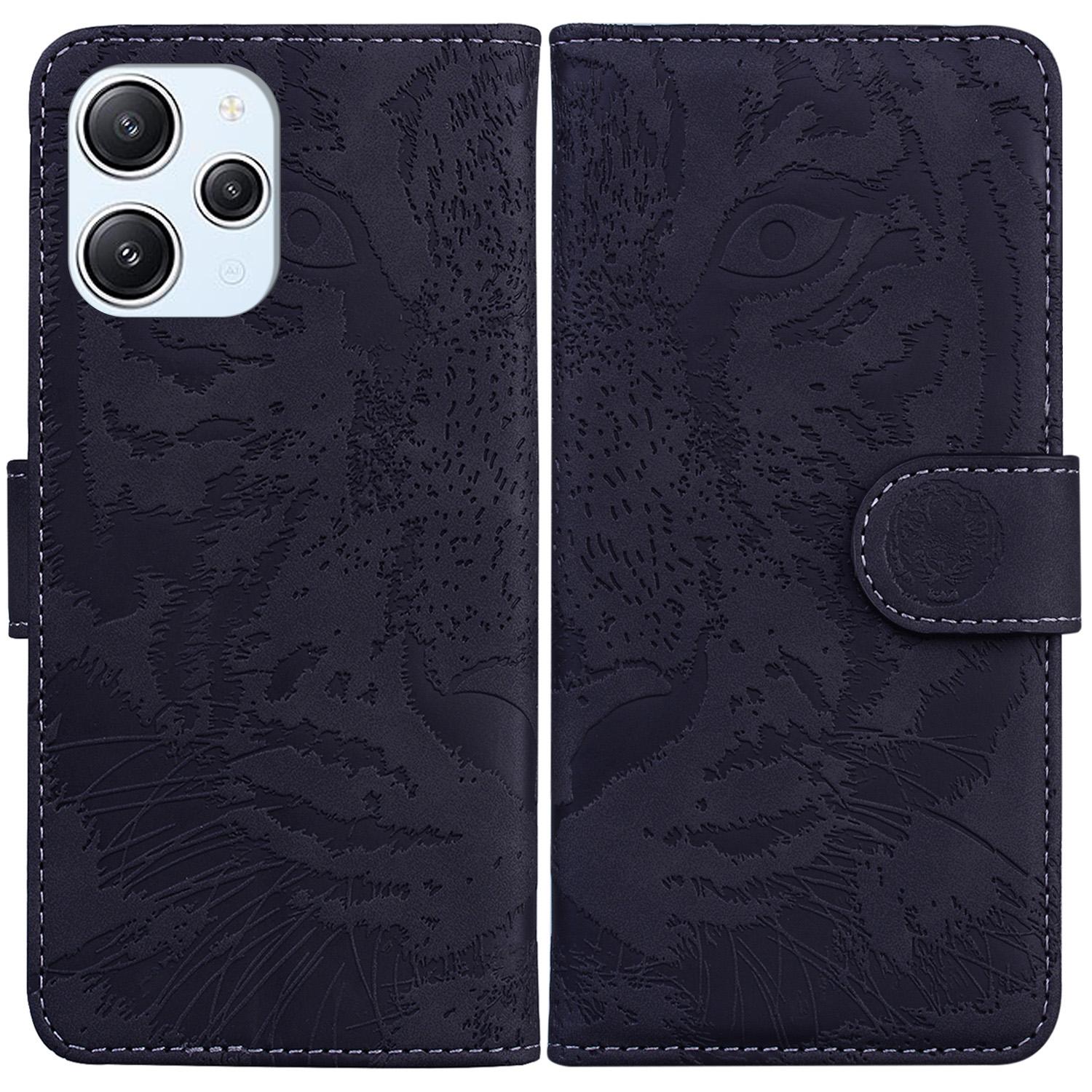 

Imprinted Tiger PU Leather Wallet Cover for Xiaomi Redmi 12 4G,Anti-drop Phone Stand Case Black