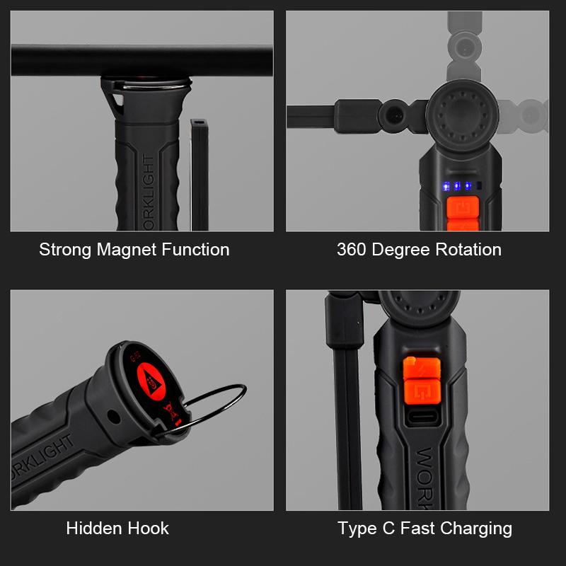 Maintenance Inspection Light 4 Mode Pocket Floodlight 450LM COB LED Work Light Flashlight USB-C 800mA Work Light Magnetic 360° Garage