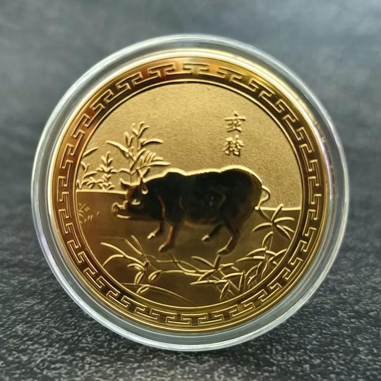 

12 памятных медалей зодиака, золотые монеты на день рождения, небольшие подарки, 12 монет зодиака с животными, поделки из металла, подарки для занятий Pig