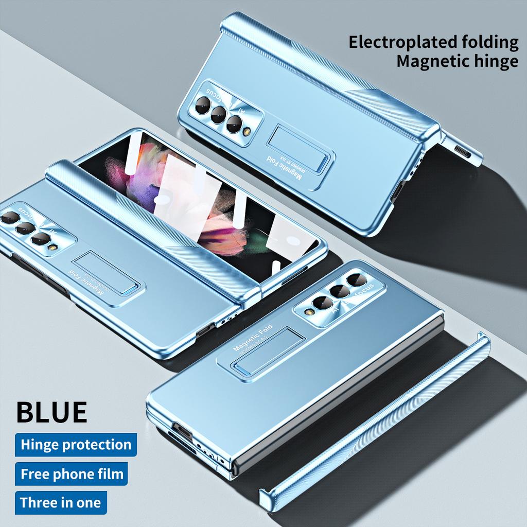 Magnetic Hinge Bracket Case For Samsung Galaxy Z Fold 4 3 5G Cover With Electroplated Lens Film Case For Galaxy Z Fold4 Fold3
