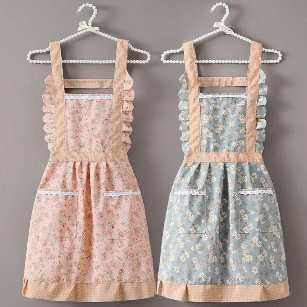 1Pcs New With Waistband Japanese Apron Baking Florist Cross Back Kitchen Cooking Aprons Housework Maid Dress Apron Women