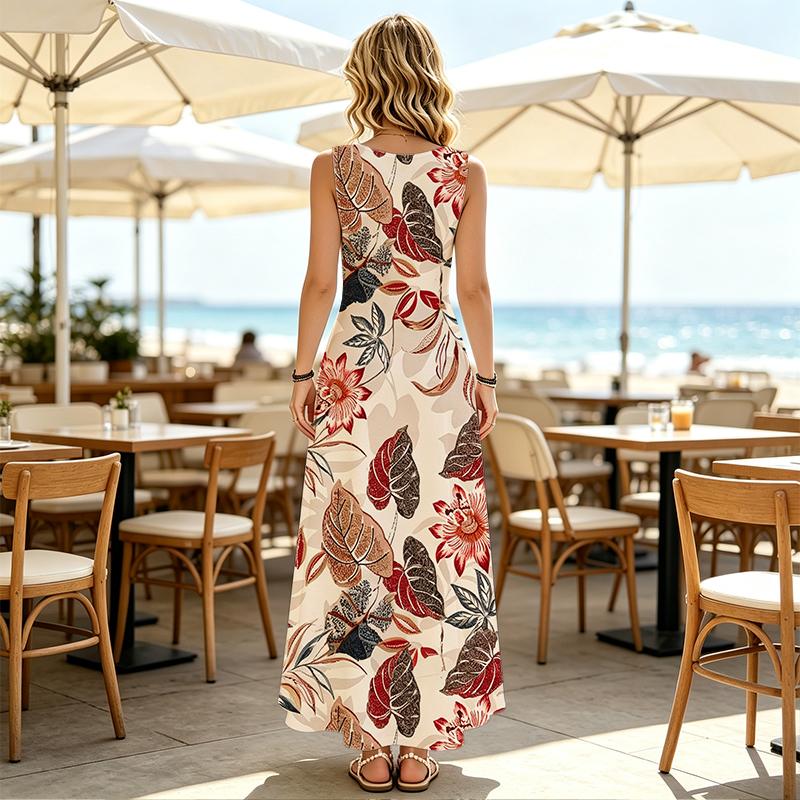 Women's Sleeveless Lightweight Maxi Dress Beach Vacation Poolside Casual Dress,Stylish Versatile Resort Wear