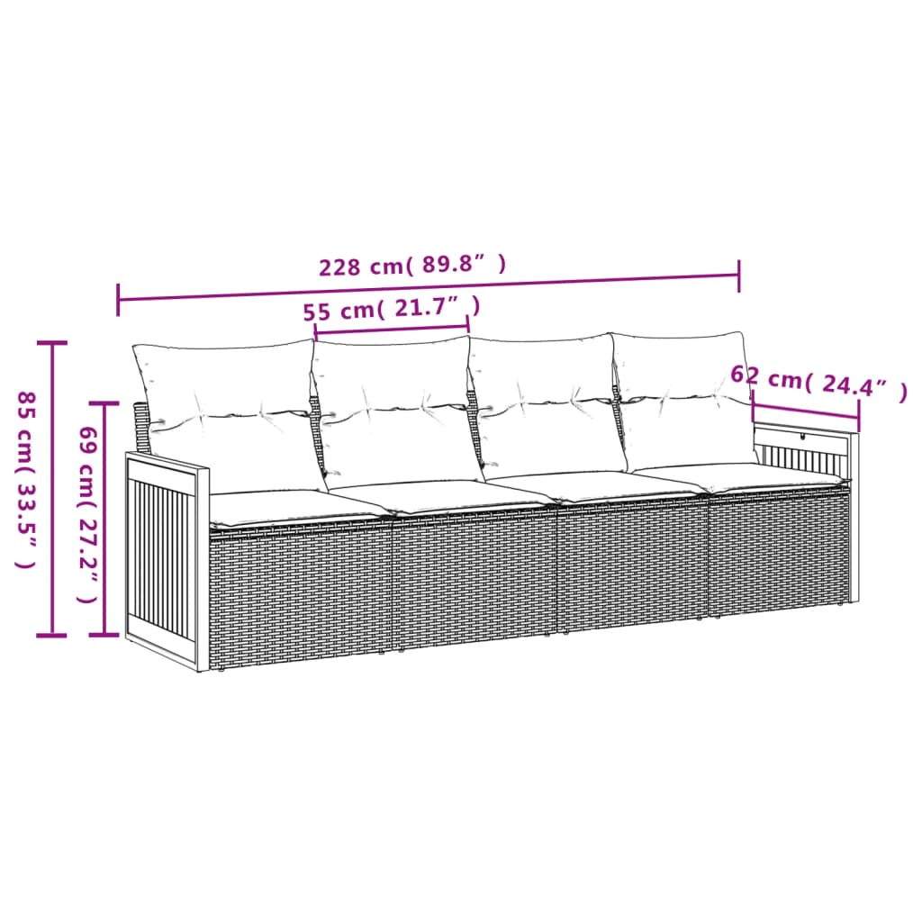 Vidaxl 4-Cz. Garden Lounge Set, Cushions, Grey, Rattan PE